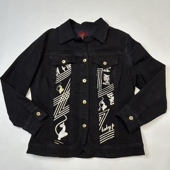 Rare Baby PHAT Jacket Womens Size 1X Plus Size Black Gold Sequin All Over Logo - Picture 1 of 9